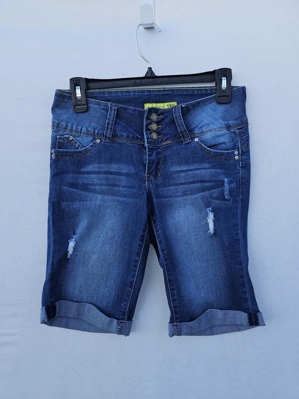 YMI Wanna Betta Butt? High Rise Distressed Denim Bermuda Shorts - Size 5